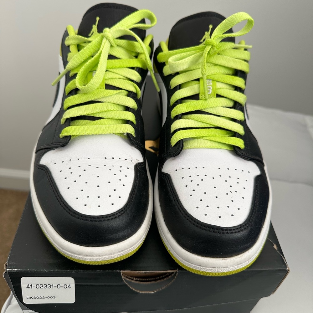 Jordan Black and White Sneakers with Neon Green Laces